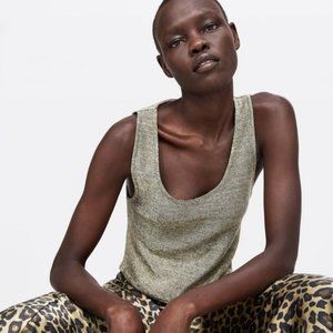 Zara, Gold Metallic Thread Sleeveless Knit Top